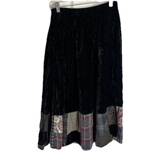 lucia lukken Broomskirts Black Velvet Plaid Floral Patchwork Skirt Sz Small